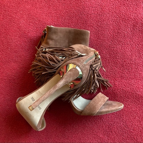RACHEL ZOE Sz 9 Suede Bootie Sandals w/ Fringe Golden Accents Zipper  Tassels - Picture 9 of 10